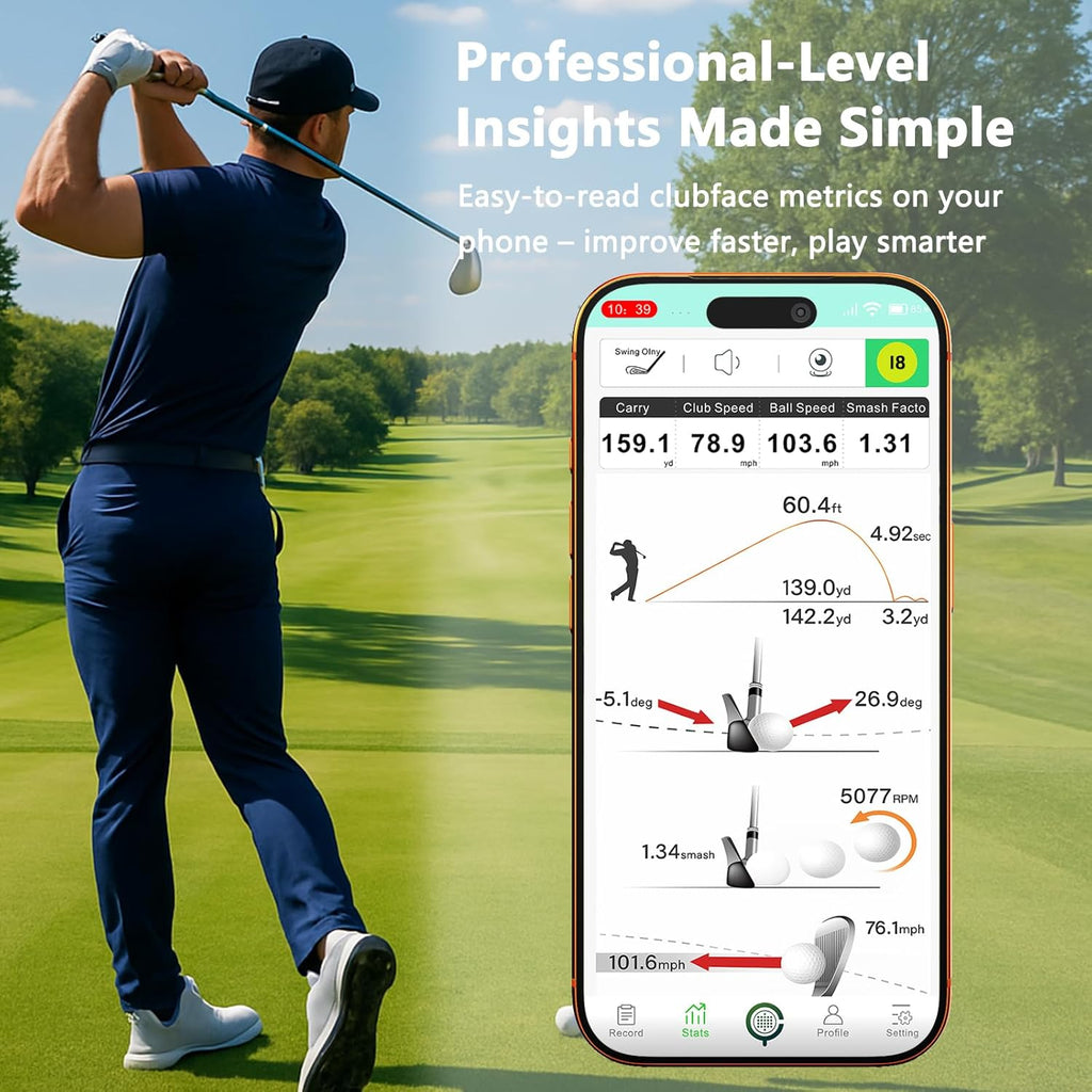 Golf Launch Monitor & Simulator: Portable Swing Analyzer with 13 Metrics, 3D Driving Range, 3D Trajectory & Video Record for Ios/Android