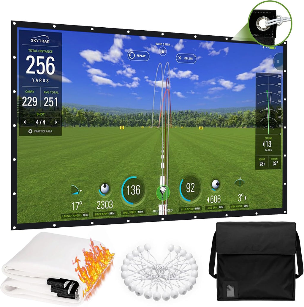 Golf Simulator Impact Screen, 4Mm 3D Mesh Golf Impact Screen with HD Visuals, Fireproof Golf Hitting Screen with Grommets for Garage/Home/Indoor