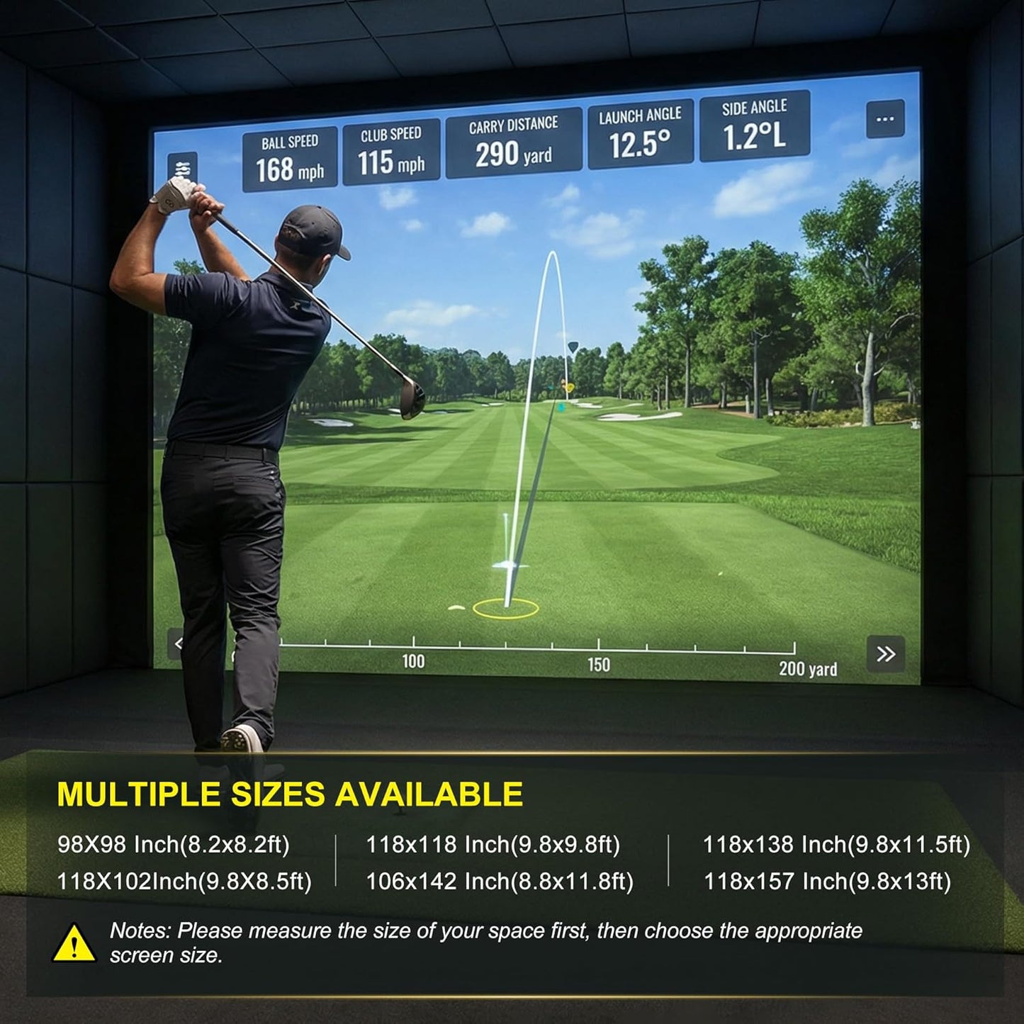 Golf Impact Screen, 3D Air Mesh Golf Simulator Impact Screen, Thicken HD Projector Screen for Hitting Training Practice Home/Indoor/Outdoor with Webbing Buckles & Bungee Cords