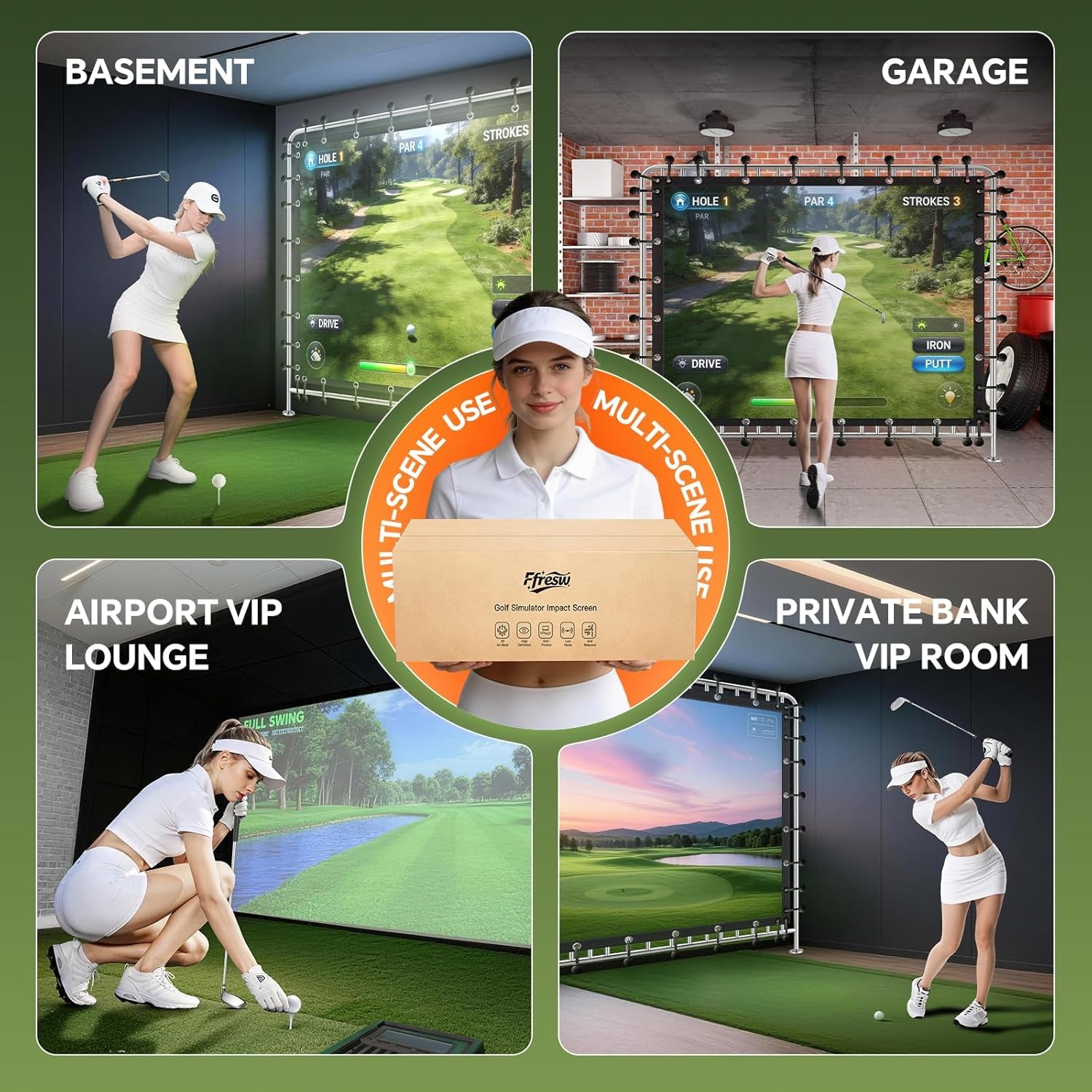 Golf Simulator Impact Screen, Triple Layer Projection Screen for Home, Launch Monitor Projector Screen for Golf Training, Indoor Golf Simulators, Washable Impact Screen (14'×9')