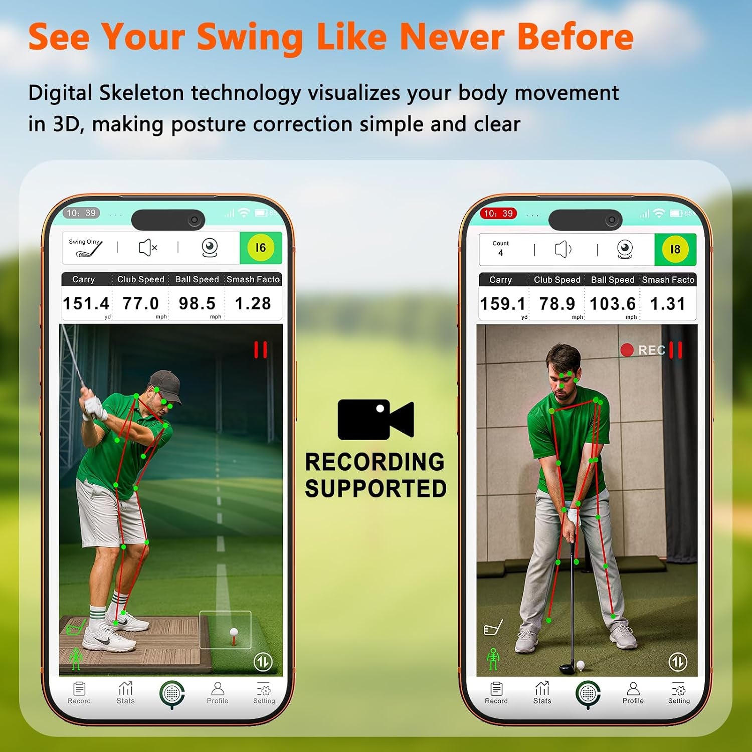 Golf Launch Monitor & Simulator: Portable Swing Analyzer with 13 Metrics, 3D Driving Range, 3D Trajectory & Video Record for Ios/Android
